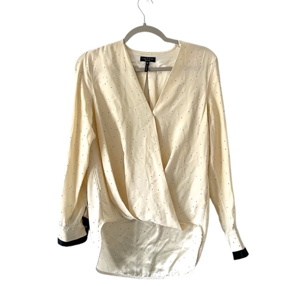 Rag & Bone Cream and Black Victor Long Sleeve Blouse, 100% Silk, Size XS - Picture 4 of 6